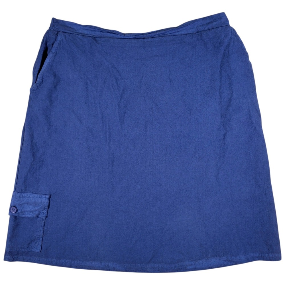 Country Store Skort Womens L Blue Cotton Pocket Elastic Waist Casual Knee Length